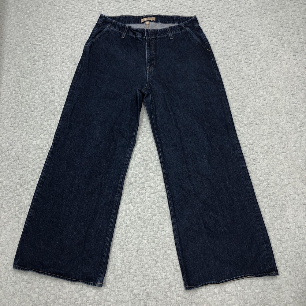 Point Sur Jeans Womens 33 Blue Dark Wash Relaxed Wide Leg Denim Made USA